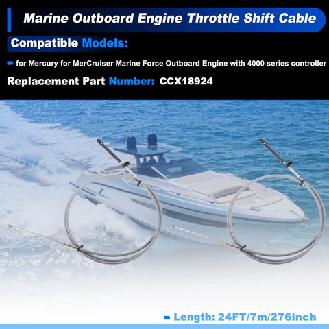 2 Pack 7m Boat Throttle And Shift Control Cables For Mercury MerCruiser Outboard Marine with image of cables on boat background