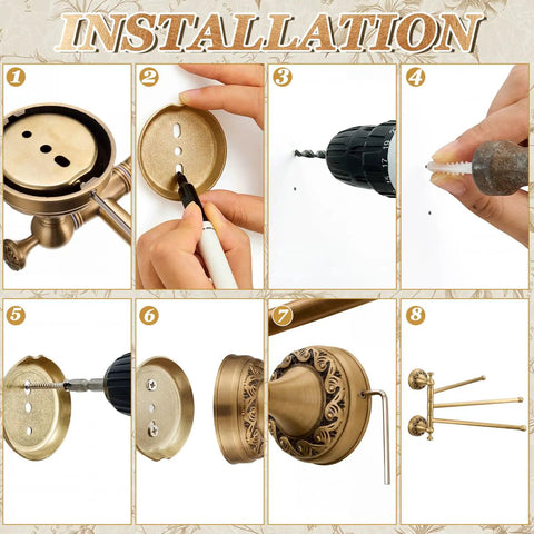 Installation steps for Wall Mounted Antique Brass Bathroom Hardware Set Bringing A Straight Up Premium Vibe With A Rock Solid Three Arm Swivel Towel Rack.