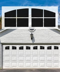 Magnetic Faux Arched Window Panes For Steel Garage Doors, Eight Panel Two Car Garage Decor Kit in Gloss Black installed
