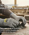 Level 5 Cut Resistant Work Gloves Cru553 with 3D Comfort Fit, grey, size M, handling tools on workbench