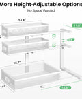 Detailed view of Heavy Duty 2 Pack Under Sink Organizer With Adjustable 3 Tier Metal Pull Out Drawers dimensions and height options.