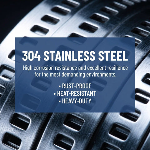 Heavy Duty Stainless Steel Adjustable Hose Clamp Strip With Cut To Fit Band And Easy Worm Drive Mechanism Perfect For Ducts Vents And Outdoor Pipes. 304 stainless steel band close-up
