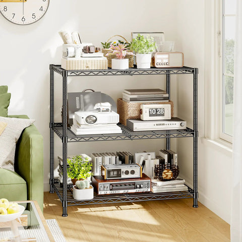 Beefy 3 Tier Adjustable Heavy Duty Metal Shelving Unit With Wire Storage Rack For Garage Pantry Or Workshop Sturdy Steel Shelves That Max Out Your Space Easy Assembly Flexible Tier Heights, black 3-tier steel rack in living room