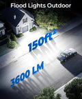 Aerial view of a street illuminated by Super Bright 30W LED Wall Pack Light with 3600LM, showing coverage area and brightness at night.