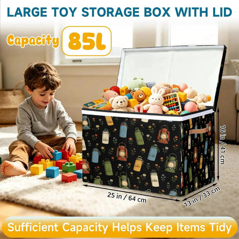 Top Shelf Storage Chest With Lid Holds Massive 85 Liter Load Sturdy Toy Box for Quilts and Plush Dolls, 25" x 13" x 16".