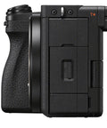Side view of A6700 Mirrorless Camera Kit With 16 To 50mm Lens, 128GB Extreme Speed Card, Wide Angle Adapter And 2x Tele Lenses