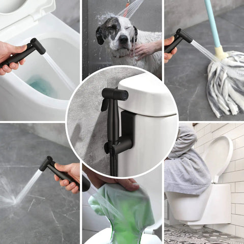 Matte Black Handheld Bidet Sprayer Kit For Toilet With Stainless Steel Sprayer Head, 47 Inch Hose, versatile use in cleaning applications