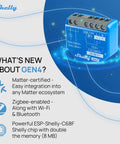 Gen4 WiFi Zigbee Matter Smart Relay Switch With Dry Contacts For 1 Channel 16A compact blue module with features
