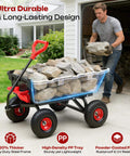 Heavy Duty Garden Dump Cart For Yard Farm And Garden Hauling With 900 Lb Capacity And 10 Inch Non Slip Pneumatic Tires Quick Release System Four Wheel Steel Frame Wagon For Easy Transport And Heavy Load Hauling.