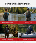 Four anglers using Gear Up Fishing Backpack With Rod Holder And Lightweight Sling Design in various fishing environments.