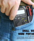 Pocket Handy Digital Multimeter For DIYers Auto Ranging Volt Ohm Meter in jeans pocket showing portability