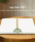 Premium Spiral Notebook And College Ruled Journal Featuring Slick Water Resistant Cover Real Smooth Writing Paper Twin Wire Binding That Lay Completely Flat For Hassle Free Studying And Work on a wooden table