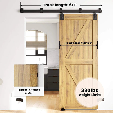 Built Tough Heavy Duty 6Ft Box Rail Barn Door Hardware Kit For Indoor And Exterior Use, Sliding Barn Door System with wood door.