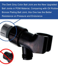 Adjustable Shower Arm Bracket With 360 Degree Swivel Ball Joint For Handheld Shower Head Holder Tool Free Install No Fuss Setup Easy Mount 1/2 Inch Inlet To 1/2 Inch Outlet Durable, dark grey POM ball joint