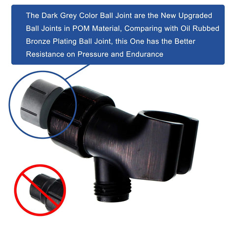 Adjustable Shower Arm Bracket With 360 Degree Swivel Ball Joint For Handheld Shower Head Holder Tool Free Install No Fuss Setup Easy Mount 1/2 Inch Inlet To 1/2 Inch Outlet Durable, dark grey POM ball joint