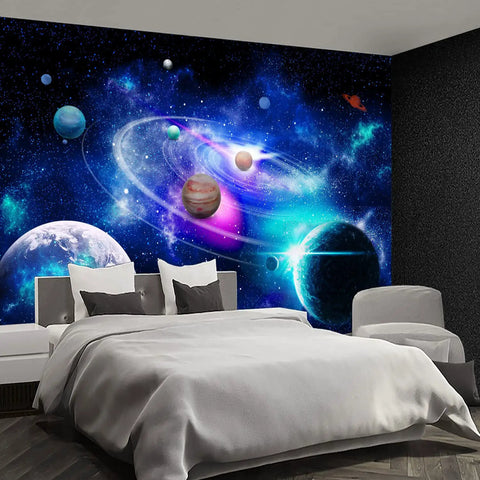 Epic Kids Planet Murals Galaxy Backdrop Solar System Starry Night Sky Bedroom Wallpaper Large Fabric Mural 195x120 Inches