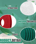 Three Pack 20 Inch Cleaning Orbiter Pads For Commercial Floor Buffing Scrubbing Polishing And Stripping On Hardwood Surfaces Red Green White Set For Orbiter Machine, porous texture detail
