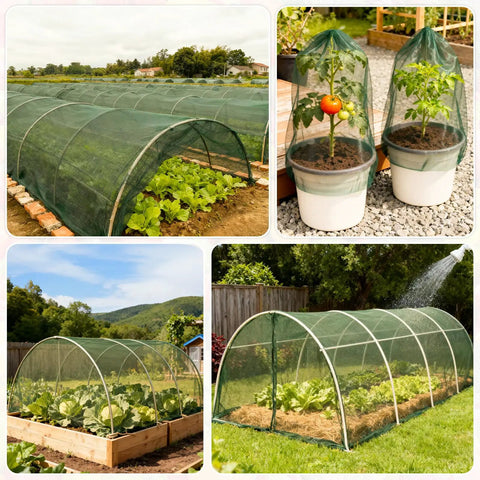 Ultra Fine 256 Mesh Garden Netting 8x20 Ft Pest Barrier covering vegetables, potted plants, raised beds, protecting crops outdoors.