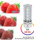 Ultra Bright 100W LED Corn Light Bulb 15000 Lumens 5000K with CRI 80+ showcasing bright strawberries comparison