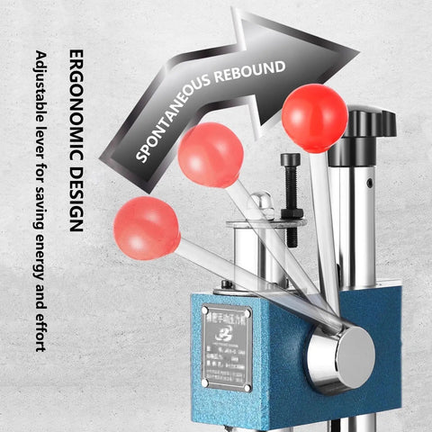 Heavy Duty 1100lb Benchtop Arbor Press Featuring Smooth Auto Rebound Rocker Lever, close-up of adjustment lever design.
