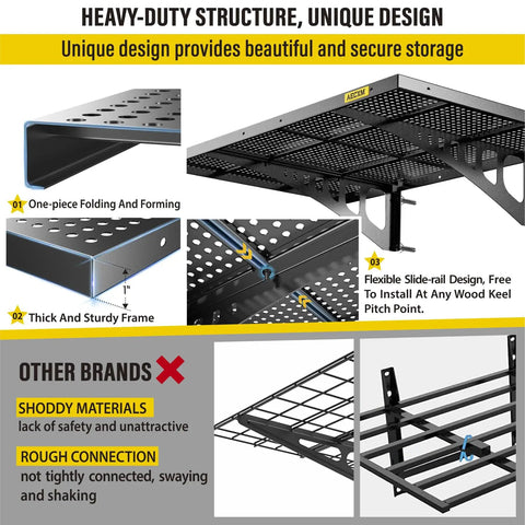 Heavy Duty Garage Wall Shelving Set 2-Pack 2x3ft Adjustable Metal Shelves with detailed parts and features shown in black finish.