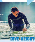 Man wearing All In One Dive Weights Belt Set for Scuba Diving with Heavy Duty Coated Nylon Belt and Quick Release Buckle