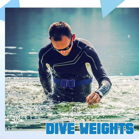 Man wearing All In One Dive Weights Belt Set for Scuba Diving with Heavy Duty Coated Nylon Belt and Quick Release Buckle