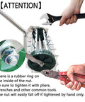 Attention note with wrench and plum wrench shown to tighten parts of Rolling Lawn Aerator With 1.4 Inch Spikes.
