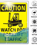 Image of Two Pack Forklift Traffic Safety Signs 10 x 14 Inches Reflective Aluminum Rust Free Waterproof, highlighting durability features.