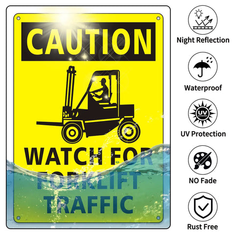 Image of Two Pack Forklift Traffic Safety Signs 10 x 14 Inches Reflective Aluminum Rust Free Waterproof, highlighting durability features.