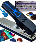DIY Guitar Pick Punch Gift Kit With Leather Key Chain Holder, 4 Starter Strips, A Handy File, Blue Punch and Material Included