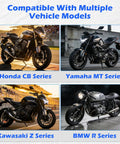 Four motorcycles collage showing Honda CB Series, Yamaha MT Series, Kawasaki Z Series, and BMW R Series.