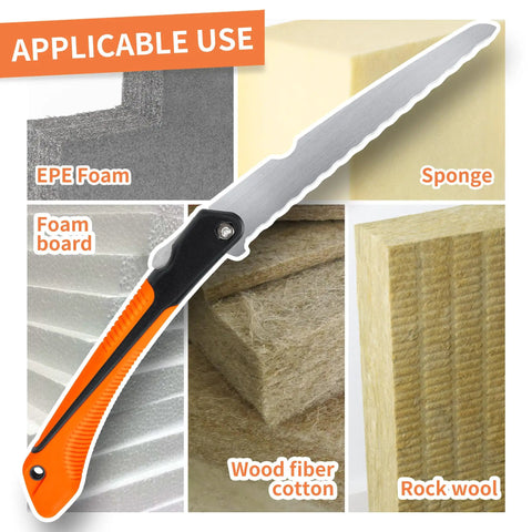 Insulation Hand Saw With 16 Inch Steel Blade And Wavy Serrated Teeth For Cutting Wood Fiber Board Foam Mineral Wool Styrofoam Rockwool
