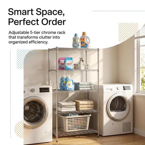 Built Like A Tank Heavy Duty Five Tier Wire Shelving Rack With Thick Steel Frame And Adjustable Chrome Pantry Shelves For Kitchen Laundry Home Storage Organization