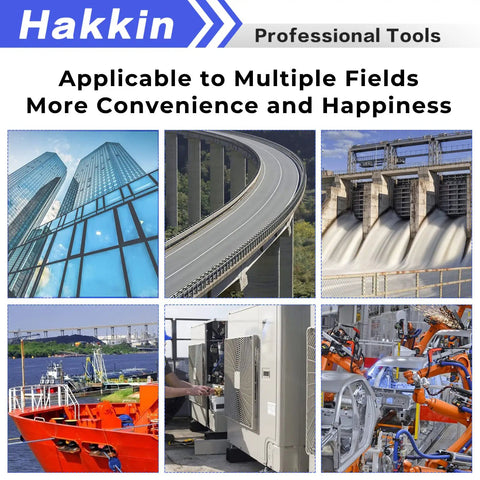 Collage of industries: buildings, roads, dam, ship, HVAC unit, and factory machinery under 'Applicable to Multiple Fields' text