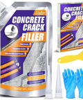 Premium Concrete Crack Filler Kit For Driveway And Patio Repair Features Self Leveling Cement Pouch, tools, gloves included.