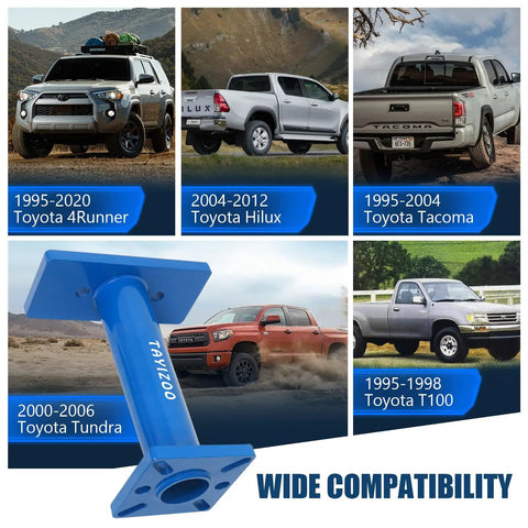 Rear Axle Bearing Puller And Installer Kit With ABS Tone Ring Adapter Plate for Toyota models shown with compatibility chart