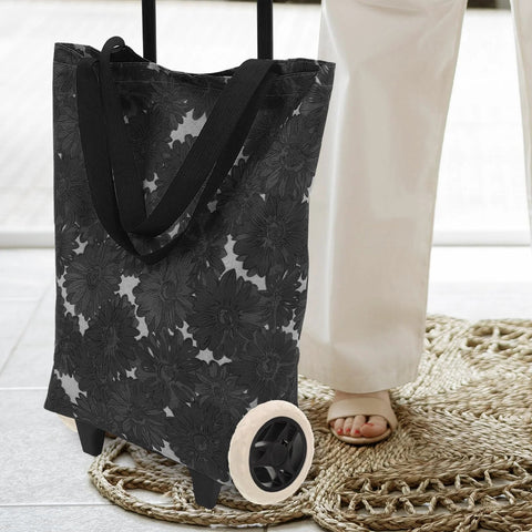 6.69 Inch Replacement Laundry Cart Wheels attached to a floral grocery trolley on tile floor