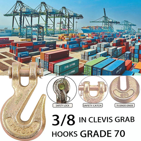 2 Pack Three Eighths Inch Chain Hooks Grade 70 Heavy Duty Clevis Grab Hooks For Trucking Towing And Industrial Chains 26,000 Lb Load