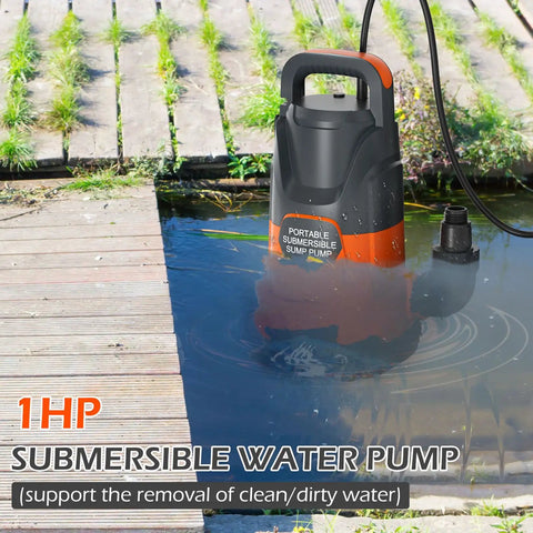 1HP Submersible Sump Pump in garden pond, 4500 GPH electric portable water transfer pump for pool basement garden spa hot tubs pond