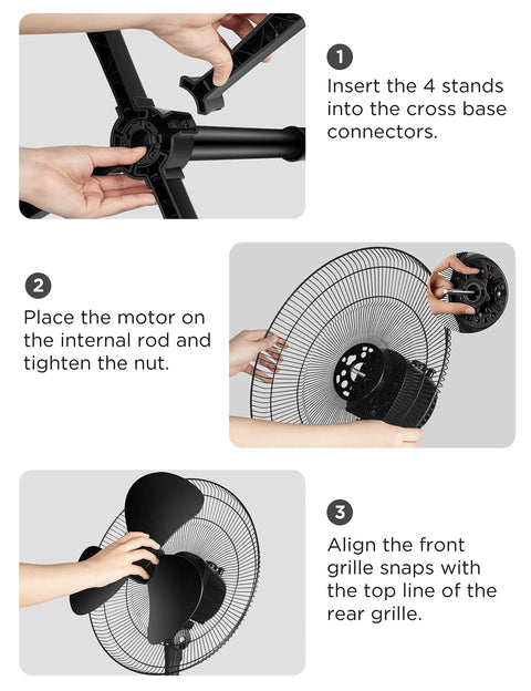 Assembly steps for 16 Inch Pedestal Floor Fan With 90 Degree Oscillation Three Speed Settings Adjustable Height Keeps Your Room Cool All Day For Bedroom Living Room Kitchen And Home Office Black.