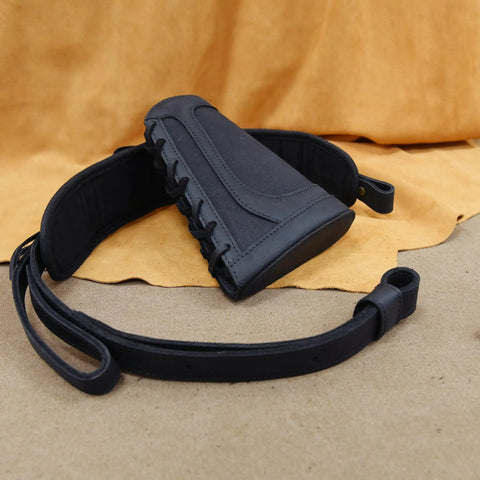 Rugged Buffalo Leather Rifle Buttstock Cover With Canvas Cheek Pad And Shell Holder Heavy Duty Sling Non Slip Cushioning For 12 Gauge