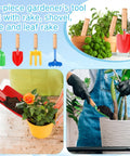 24 Piece Kids Gardening Tools Set With Wooden Handles Including Shovel Rake Fork And Trowel Metal Beach Sandbox Toys displayed