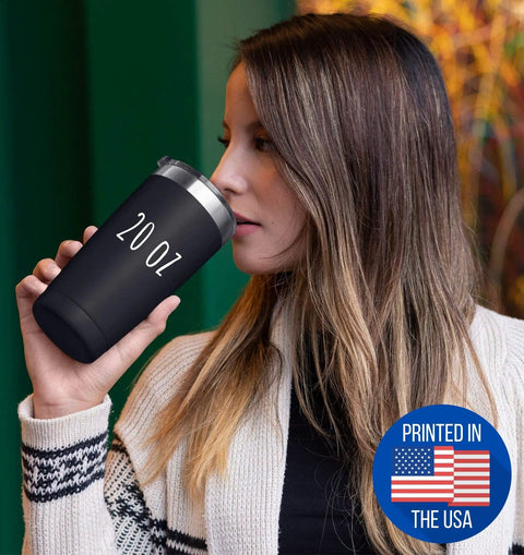 Person holding Funny Girlfriend Gift From Boyfriend 20 Oz Vacuum Insulated Tumbler With Lid Keeps Coffee Hot And Tea Cold Black Stainless Steel Cup