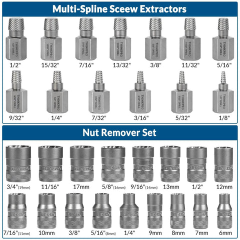 54 Piece Screw And Bolt Extractor Set With Left Hand Drill Bits For Stripped Screws And Broken Bolts, Lug Nut Remover Kit