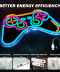 Lit Blue Gamepad Neon Sign for Gaming Room Decor USB Powered LED Neon Light with 6 Dimmable Modes displayed with power options