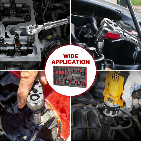 17 Piece Socket Adapter Set With Reducers And Universal Joint in use on various automotive tools