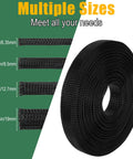Expandable Braided Cable Sleeve Wire Loom Kit With PET Mesh Split Sheathing, 132 Ft Total Length, Four Sizes 1/4 In 3/8 In 1/2 In 3/4 In
