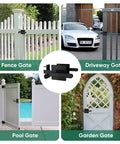 Heavy Duty Gate Latch With Dual Sided Handles For Right Inswing Gates Self Locking Swing Gate Hardware For Outdoor Fences Wooden Gates Pool Gates And Backyard Gates shown on various gate types.