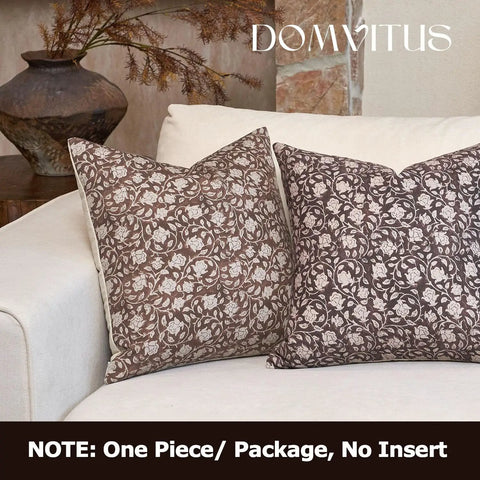 Floral Pillow Cover 18x18 Inch, Dope Throw Pillow Case For Couch, Block Print Neutral Accent Cover For Living Room Vibe, Cover Only, 1 Pack, Brown, Front Floral Back Plain Cotton, Home Decor on sofa